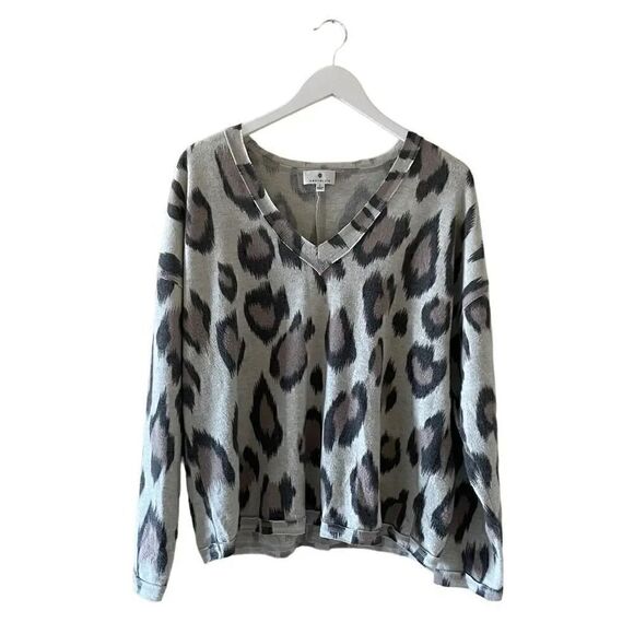 Socialite V Neck Long Sleeve Top Womens Multi Leopard Print Soft SZ L -#1687 - Picture 6 of 13